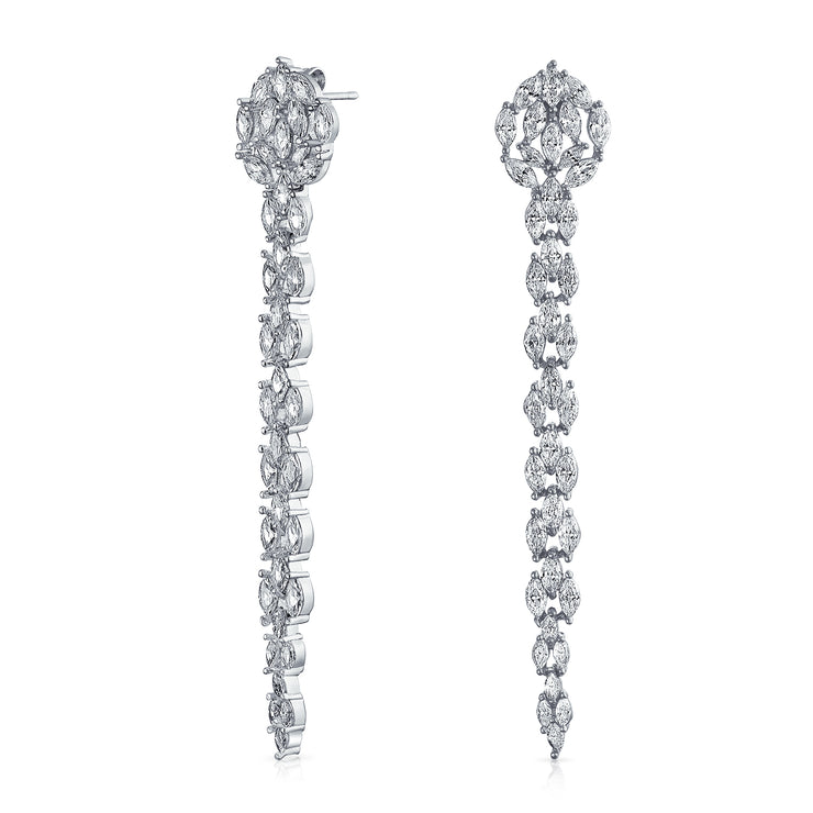 Linear CZ Chandelier Prom Pageant Statement Earrings Silver Plated