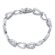 Cubic Zirconia CZ Eternity Open Heart Shaped Bracelet .925 Silver 7 "