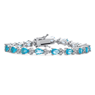 Bridal AAA CZ Alternating Aqua Teardrop Tennis Bracelet Silver 7 Inch