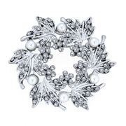 Bridal Crystal White Imitation Pearl Leaf Wreath Circle Brooch Pin