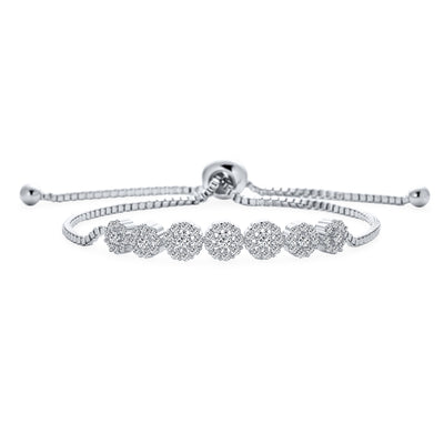 Bridal Circlets Rosettes Bolo Bracelet Cubic Zirconia Bracelet Silver