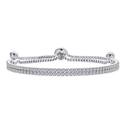 Bridal Double Row Thin 2 Strand CZ Slide Bolo Style Tennis Bracelet