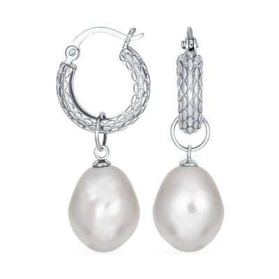 Elegant  Sterling Silver Bridal Dangle Earrings with Freshwater Pearls