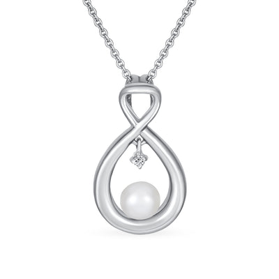 Bridal Wedding CZ White Pearl Teardrop infinity Pendant .925 Silver