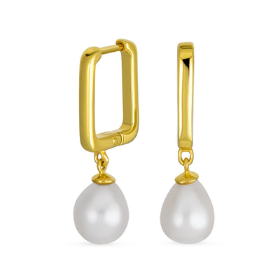 Bridal Dangle Earrings with White Freshwater Pearl and Gold-Plated Sterling Silver