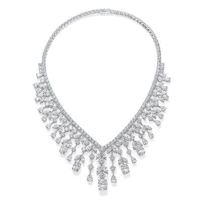 Vintage Art Deco Bridal Jewelry Teardrop CZ Collar Necklace Silver Plated