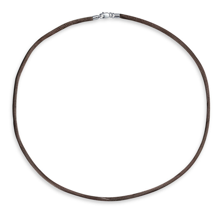 Brown Silk Cord Chain Necklace with Silver Plated Brass Clasp