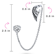 Angel Wing Feather Cartilage Earring Ear Cuff CZ Stud Stainless Steel