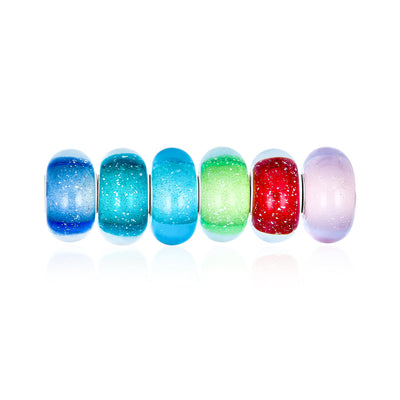 Multi Colors Set of 6 Sterling Silver Core Murano Glass Charm Bead for Bracelet