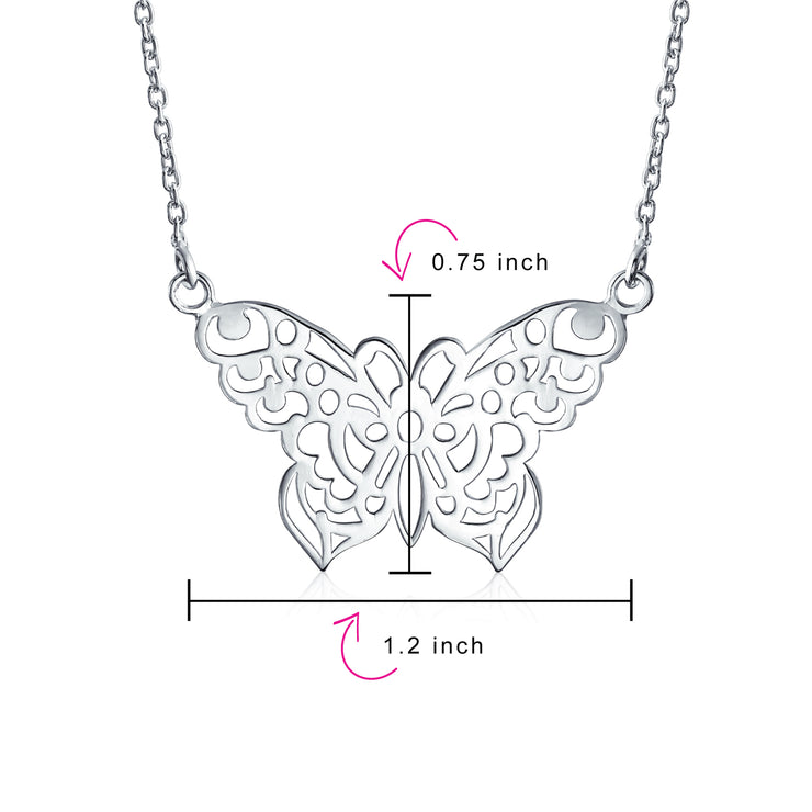 Large Butterfly Necklace Filigree Statement Pendant Sterling Silver