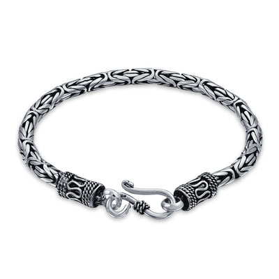 Bali Byzantine Chain Link Bracelet Eye And Hook 925 Sterling Silver