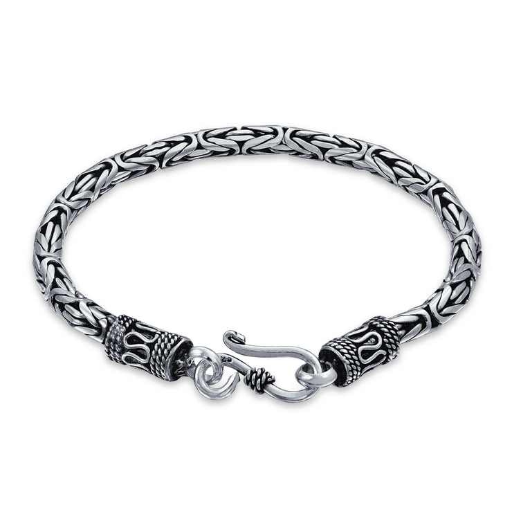 Bali Byzantine Chain Link Bracelet Antiqued  Sterling Silver 7" Handcrafted