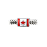 Set of 2 Red Enamel Canadian Flag & Maple Leaf Dangle Charm Bead Oxidized Silver