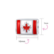 Set of 2 Red Enamel Canadian Flag & Maple Leaf Dangle Charm Bead Oxidized Silver