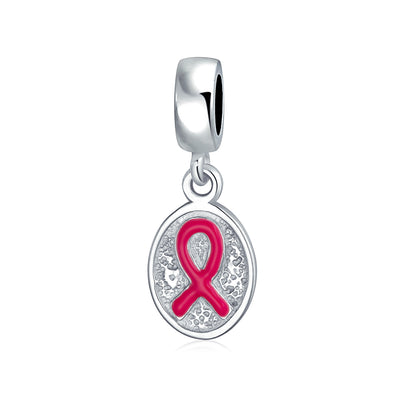 Empowering Elegance Pink Ribbon Breast Cancer Survivor Dangle Charm Bead in Silver