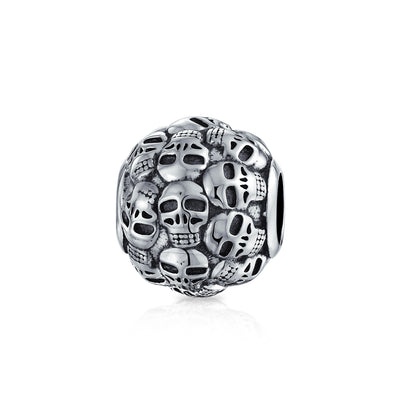 Round Barrel Skeleton Skulls Charm Bead Sterling Silver for European Bracelet