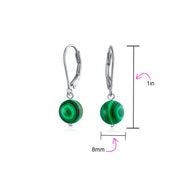 Set of 3 Fuchsia Brown Tiger-Eye Green Malachite Drop Ball Earrings Silver 8MM