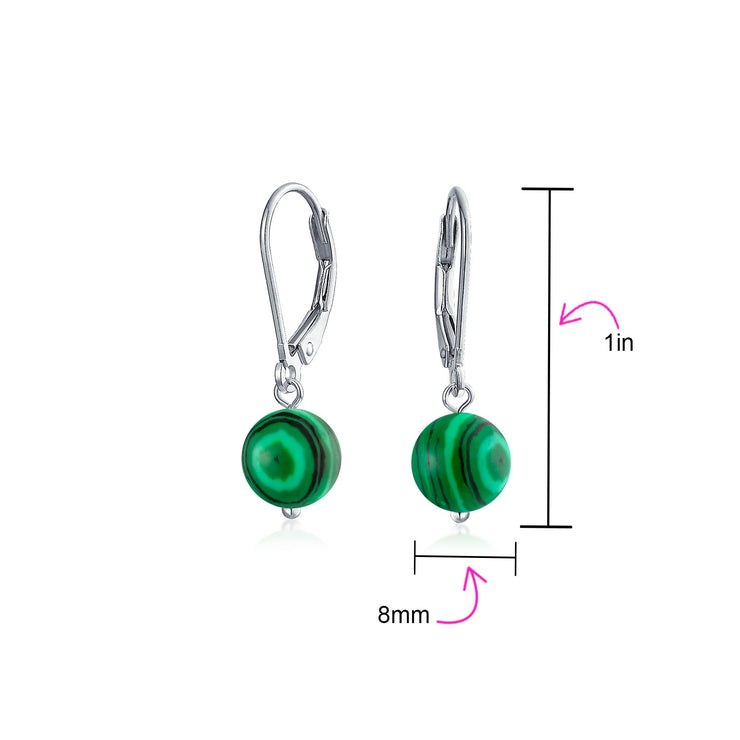 Set of 3 Fuchsia Brown Tiger-Eye Green Malachite Drop Ball Earrings Silver 8MM