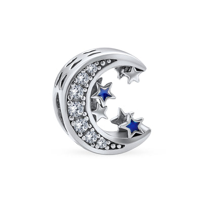 Celestial Crescent Moon Star Charm Bead in Sterling Silver for European Bracelets