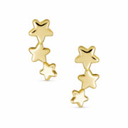 Tiny Celestial Graduate 3 Stars Stud Earrings Genuine 14K Yellow Gold