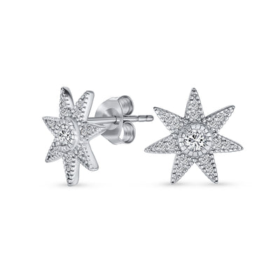 Heavenly North Star CZ Stud Earrings - Celestial Pave Jewelry in Sterling Silver