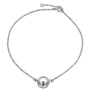 Celtic Claddagh Heart Anklet Figaro Chain Ankle Bracelet .925 Silver