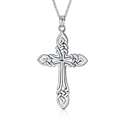 Irish Celtic Knot Cross Cut Out Pendant 925 Sterling Silver Necklace