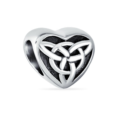 Irish Celtic Infinity Love Knot Heart Charm Bead Sterling Silver for Bracelet