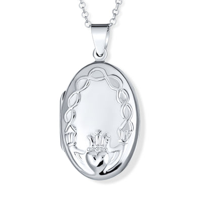 Irish Celtic Claddagh Locket Necklace for Teens Sterling Silver Photo Holder