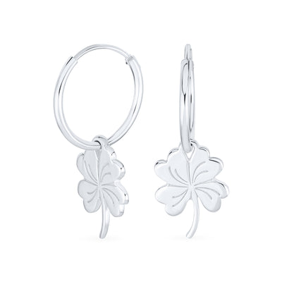 Luck of the Irish Shamrock Mini Hoop Huggie Earrings in Sterling Silver