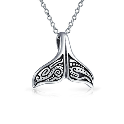 Nautical Whale Tail Pendant Necklace in Oxidized Sterling Silver for Sea Lovers