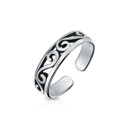 Open Spiral Celtic Scroll Wide Midi Toe Ring in Oxidized Sterling Silver