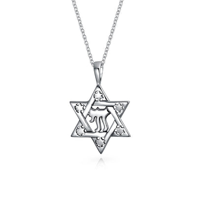 Jewish Hebrew Chai Judaica Intertwined Star of David Pendant Necklace Silver