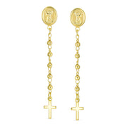 Religious Medallion Angel Cross Long Chain Dangle Earrings Gold Plated
