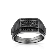 Mens Black CZ Rhodium .925 Sterling Silver Signet Championship Ring