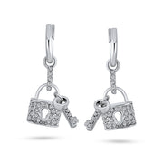 Partner In Crime Crystal Lock Charm Earrings Couples Silver Plated