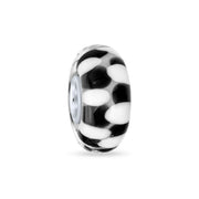 Black Checkerboard Murano Glass Bead Charm Spacer .925Sterling Silver