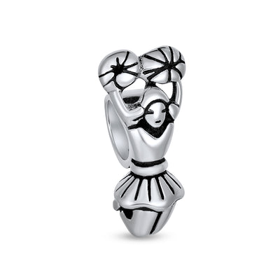 School Spirit Cheerleader Charm Bead Sterling Silver for European Bracelet