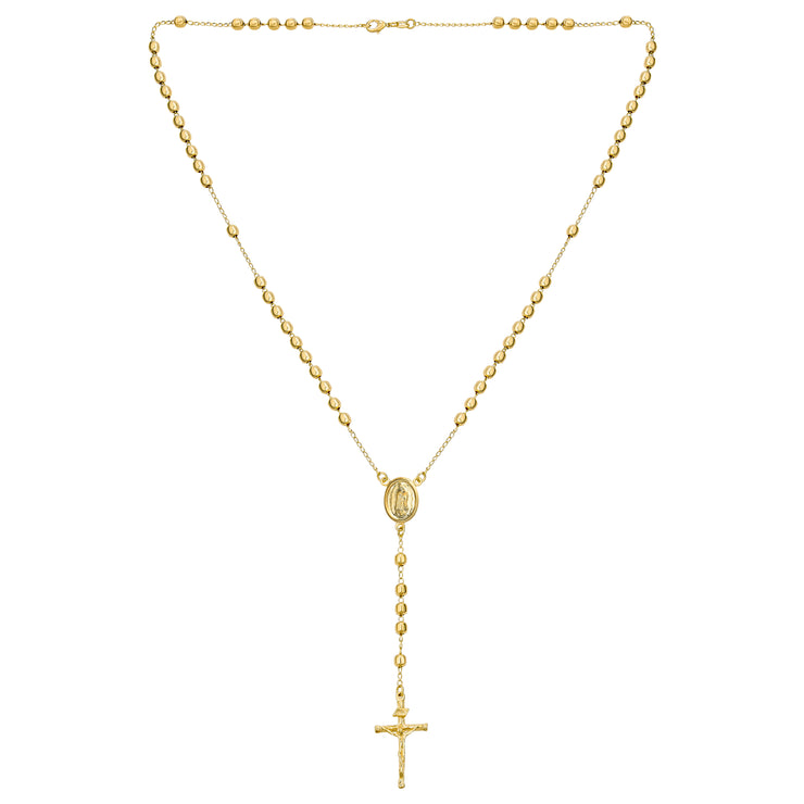 18K Gold Plated Virgin Mary Rosary Necklace with Crucifix and Beads