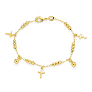 Multi Crosses Religious Beads Bells Dangle Charm Bracelet Gold Plated