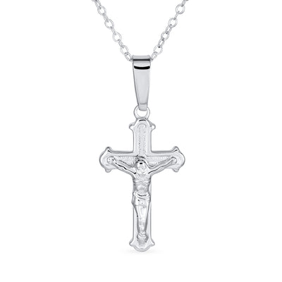 Religious Jesus Crucifix Cross Pendant Necklace Sterling Silver SM