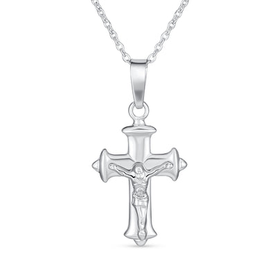 Religious Jesus Crucifix Cross Pendant Necklace Sterling Silver MED