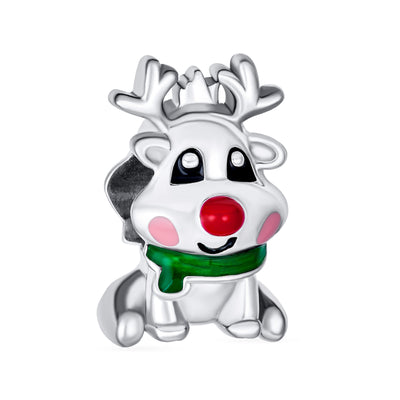 Rudolph Red Nose Reindeer Christmas Charm Bead for European Bracelets Sterling Silver