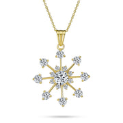 Festive Christmas Jewelry Set CZ Snowflake Earrings & Necklace Yellow Gold Plated