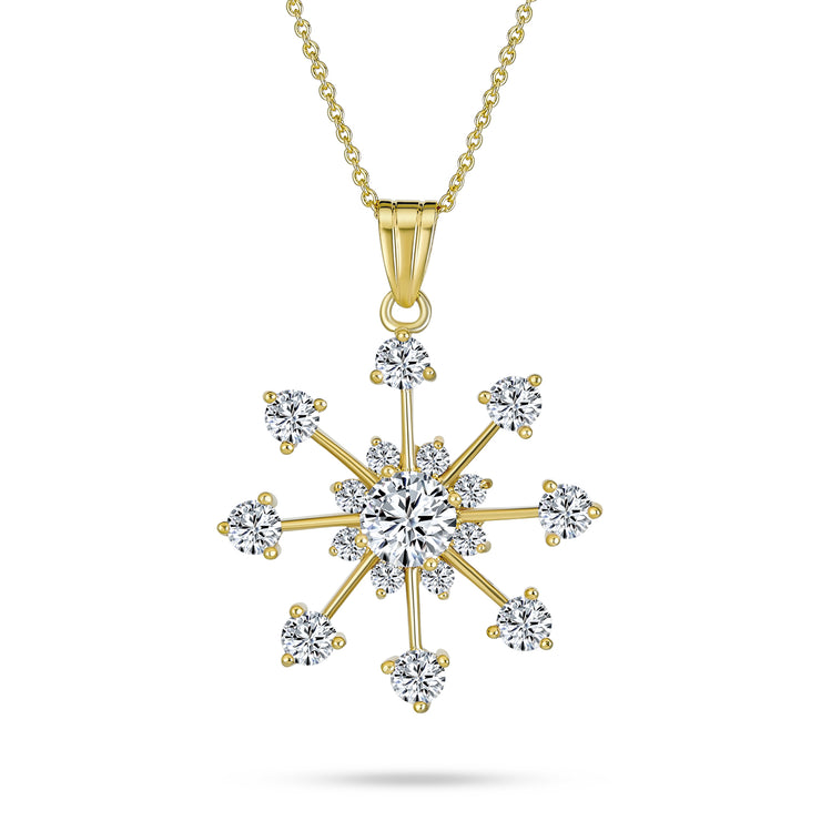 Festive Christmas Jewelry Set CZ Snowflake Earrings & Necklace Yellow Gold Plated