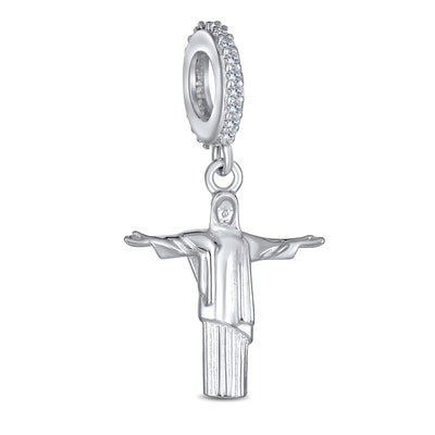 Jesus Christ Redentor Brazilian Dangle Charm Bead .925 Sterling Silver