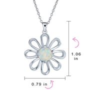 Daisy Flower White Created Opal Pendant Sterling Silver Necklace