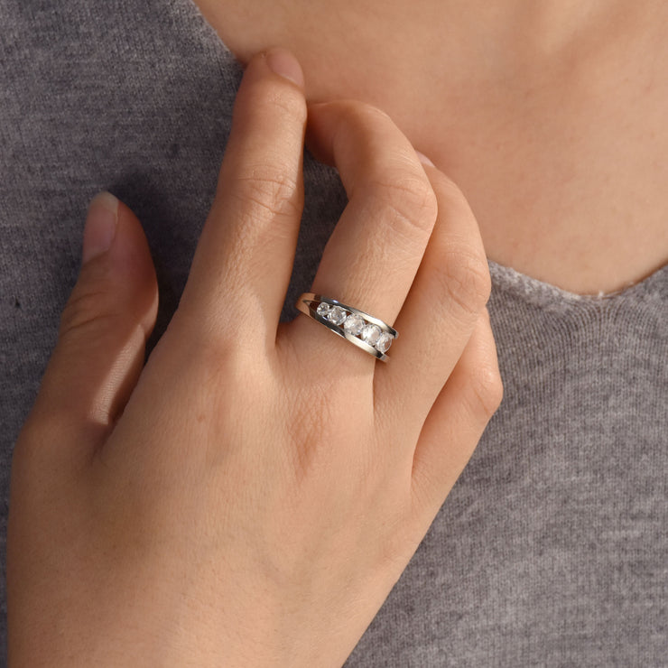 Modern Bride CZ Cocktail Statement Ring: Sterling Silver Anniversary Band