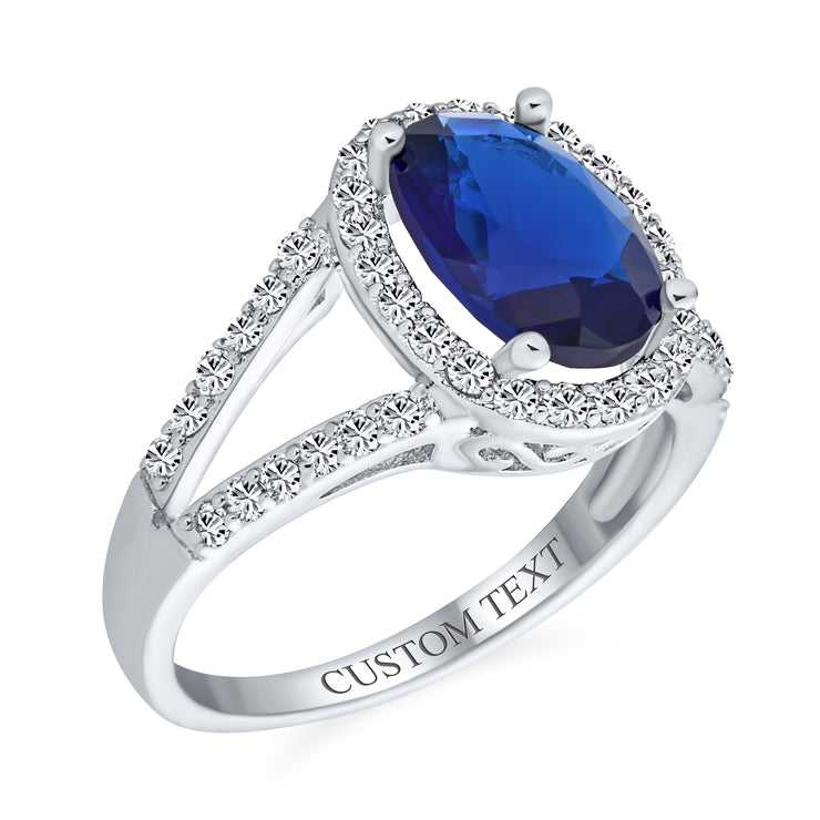 Classic 10CT CZ Royal Blue Sapphire Halo Oval Solitaire Engagement Ring Silver