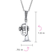 Musician Jazz Lover Trumpet Instrument Pendant Necklace .925 Silver